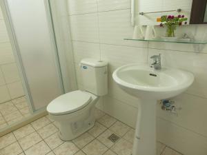 un bagno bianco con un water e un lavandino di Village Tree B&B a Ji'an Altre 10 foto