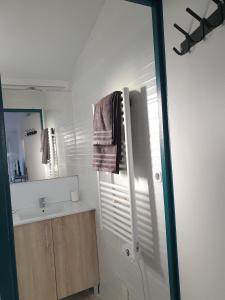 a bathroom with a sink and a mirror at la belle cascade in Dolus d'Oléron