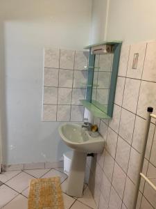 a bathroom with a sink and a mirror at F1 BLUE MARINE in Le Marin