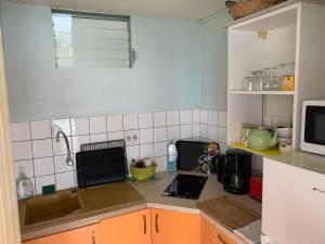 a kitchen with a sink and a microwave at F1 BLUE MARINE in Le Marin