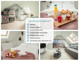 un collage de fotos de una habitación de hotel con una habitación en Le Premier - Charmant T2 à 600m du centre ville en Sens