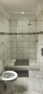 une salle de bain avec toilettes et douche dans l'établissement Jomus Guest House, à Welkom 15 autres photos