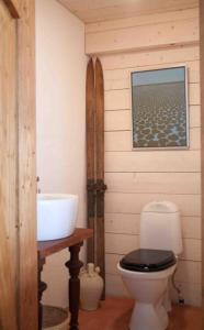 ein Badezimmer mit einem weißen WC und einem Waschbecken in der Unterkunft Alapiha Apartments in Tammisaari