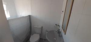 a white bathroom with a toilet and a shower at Casa Celeste Búzios in Búzios +6 photos