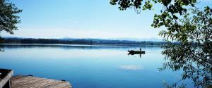 a group of people in a boat on a lake at Exclusive apartment for families and business in Uster