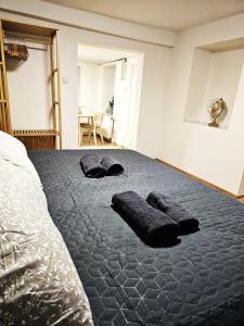 um quarto com uma cama com duas almofadas em revLIVING Apartments Gars am Kamp em Gars am Kamp