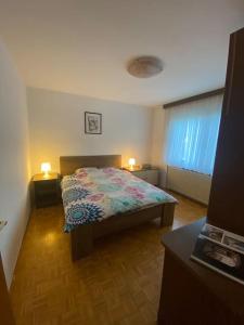 a bedroom with a bed and two lamps in it at Spacious Haven with Homey Vibes near Ljubljana in Horjul