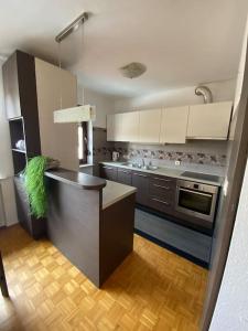 a kitchen with a counter top in a room at Spacious Haven with Homey Vibes near Ljubljana in Horjul