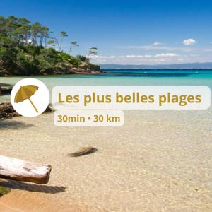 a picture of a beach with the words las plus balls places at Suite de charme provençale in La Valette-du-Var