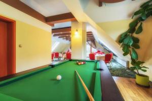 a billiard room with a green pool table at Hotel Karolek in Zawoja