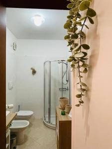 a bathroom with a shower and a toilet and a plant at Macadà in Bari