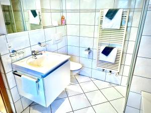 bagno con lavandino e servizi igienici di Gasthof Ochsen a Nesslau