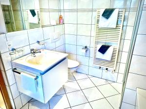 a bathroom with a sink and a toilet at Gasthof Ochsen in Nesslau