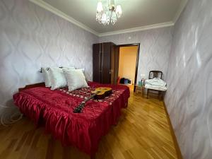 una camera da letto con un letto con una chitarra sopra di Wormhole a Sumqayıt
