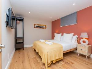 1 dormitorio con 1 cama grande y TV en Pass the Keys 2 bed flat in fabulous location with parking en Bath