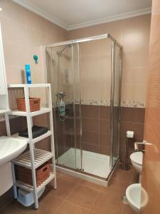 a bathroom with a shower and a sink at Ventana al Paraíso del Oso - Somiedo. Window to Bear Paradise - Somiedo in Pola de Somiedo +23 photos