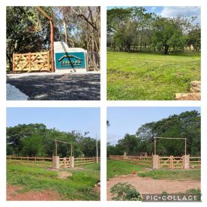 four different pictures of a park with a playground at Cabaña “La Herencia” Paraguarí in Paraguarí