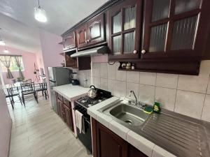 a kitchen with a sink and a stove at La Casita in Pátzcuaro +8 photos
