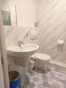a bathroom with a sink and a toilet at Kołobrzeg-hotel Polonia apartament 207 in Kołobrzeg