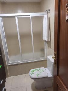 a bathroom with a toilet with a plant on the seat at Jardines in O Barco de Valdeorras +13 photos