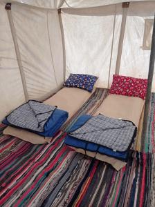 Dār as Salām的住宿－flamingo camp，帐篷内的2张床