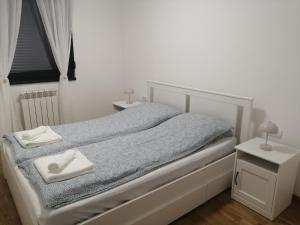 En eller flere senge i et værelse på Apartman Luni