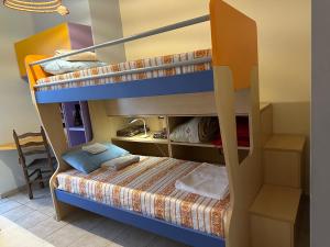 a bedroom with bunk beds with a bed and a desk at ΔΩΜΑΤΙΟ ΜΕ ησυχία και θέα in Patra