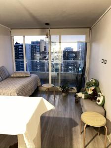 コンコンにあるCálido Departamentoのリビングルーム(ベッド1台、大きな窓付)