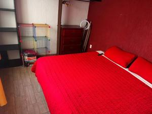 1 cama roja con manta roja en una habitación en Residencia en Ciudad Guzmán, en Ciudad Guzmán