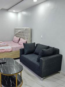 a living room with a couch and a bed at Hencapservices 001HPS in Agege