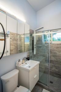 un bagno con wc, lavandino e doccia di Walk to Wilton Drive - Spacious & Quiet Villa #2 HOT TUB! a Fort Lauderdale