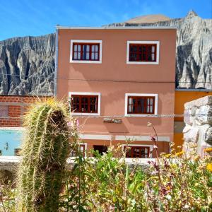 une maison avec un cactus en face dans l'établissement HOSTAL LA PLAZA IRUYA, à Iruya