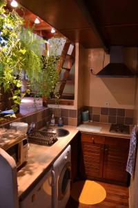 uma cozinha com um lavatório e um fogão forno superior em Péniche Espoir em Avignon