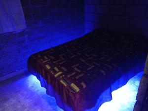 Bett in einem Zimmer mit Ziegelwand in der Unterkunft Las escondidas in Pueblo Nuevo