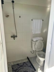 ein Bad mit einem WC und einer Dusche in der Unterkunft Posada campo bello in Quebracho