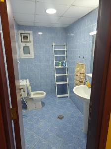 a bathroom with a toilet and a sink at Orient Perl Apartment in Ajman 