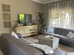 a living room with a couch and a tv at The Lodge on Ilona in Tierpoort