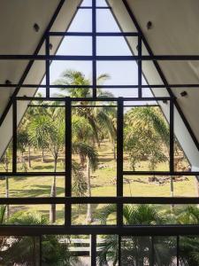 - une vue sur les palmiers depuis la fenêtre dans l'établissement Villa Black Elephant, à Sam Roi Yot
