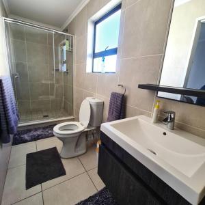 a bathroom with a sink and a toilet and a shower at 1d - Serene Retreat of Parklands in Cape Town