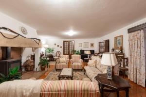 ein Wohnzimmer mit Sofas und einem Kamin in der Unterkunft Casa Da Avo Genoveva in Tomar
