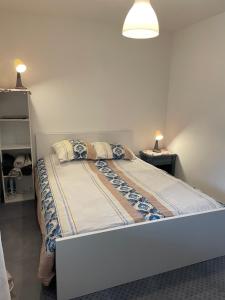 sypialnia z dużym łóżkiem z 2 poduszkami w obiekcie au pied de la vallée w mieście Saint-Étienne-de-Cuines