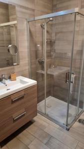 uma casa de banho com uma cabina de duche em vidro e um lavatório. em Rosa 2 Bedrooms in City Center em Málaga