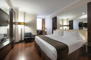 a hotel room with a large bed and a television at Hotel Saray in Granada