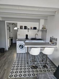 una cucina con lavandino e lavatrice di la farigoulette a Saintes-Maries-de-la-Mer