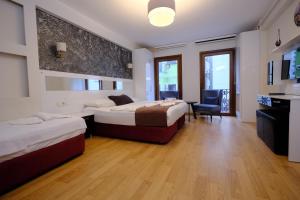 Habitación de hotel con 2 camas y escritorio en Taksim Green Suites, en Estambul