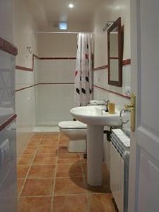 a bathroom with a sink and a toilet at Ca la tieta Quima in Guiamets