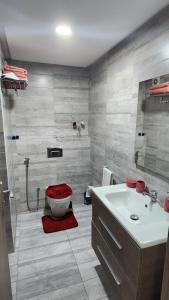 y baño con aseo, lavabo y ducha. en Superbe Appartement Meublé en Mohammedia
