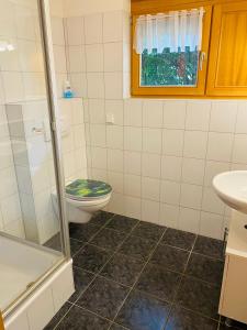 a bathroom with a toilet and a sink at Gartenapartment auf der Höri in Wangen in Öhningen