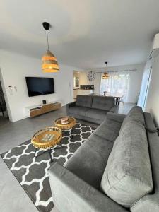 sala de estar con sofá y TV en Villa Victoria : Clim - Garage / 8 pers au Calme, en Roquebrune-Cap-Martin
