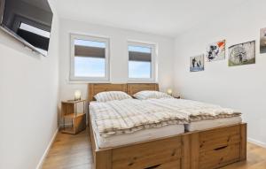 a bedroom with a bed and two windows at Gebirgsresort Winterberg in Winterberg